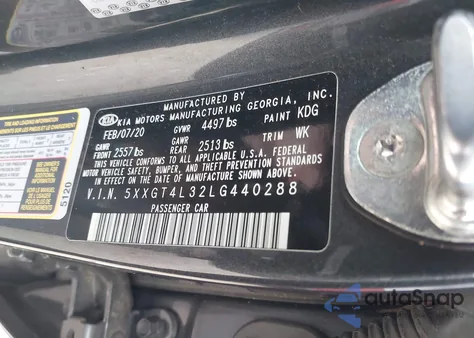 2020 Kia Optima Lx z USA, uszkodzony, nr VIN 5XXGT4L32LG440288